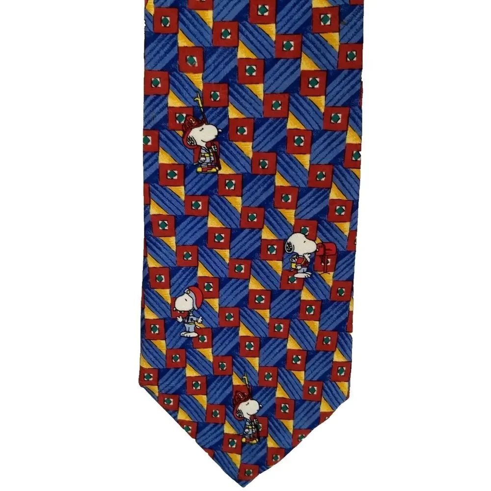 SNOOPY Peanuts Silk Tie Is It Friday Yet? Blue Red & Yellow Geometric Stripe USA